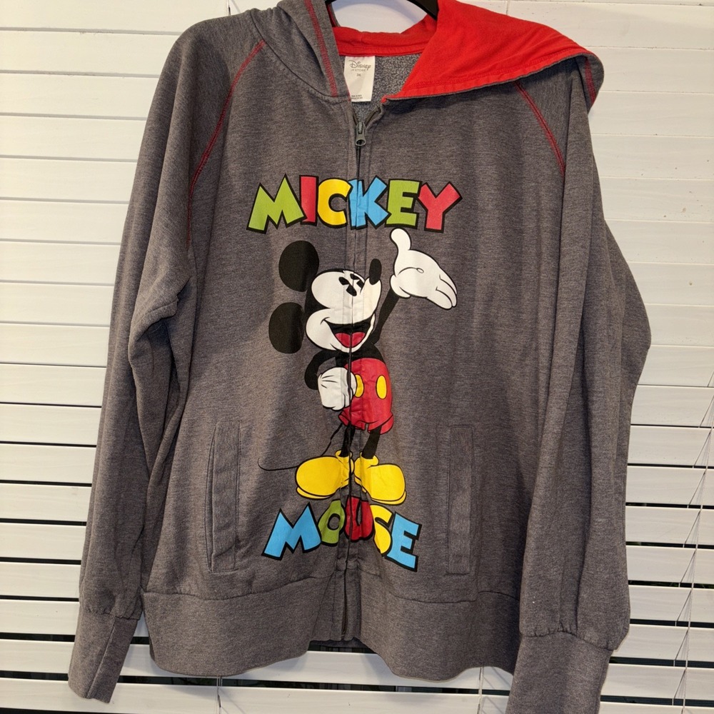 Mickey Mouse Full Zip Hoodie Sweatshirt Gray‎ Size 2XL